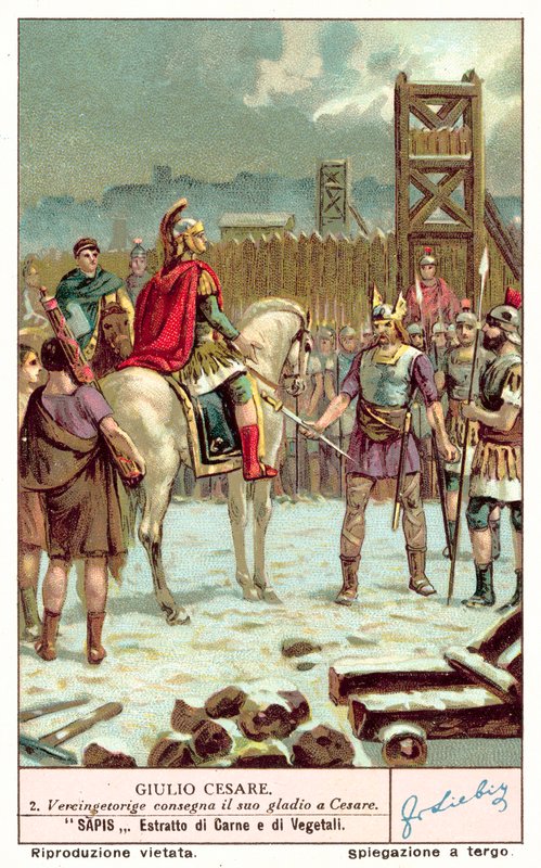 Vercingetorix geeft zijn zwaard over aan Julius Caesar na het Beleg van Alesia, 52 v.Chr. door European School