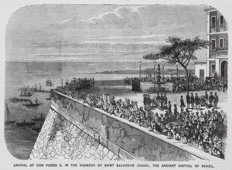 Bezoek van keizer Pedro II van Brazilië aan Salvador, Bahia (gravure) door European School