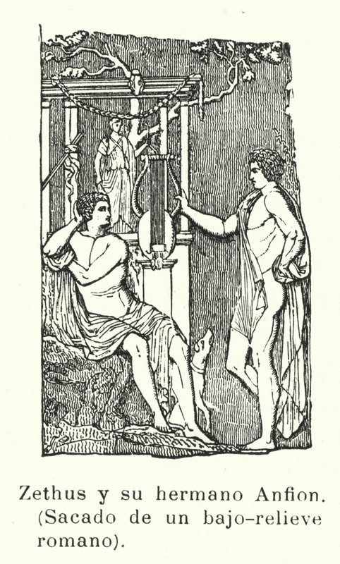 Zethus en Amphion, tweelingzonen van Zeus, Romeins bas-reliëf door European School