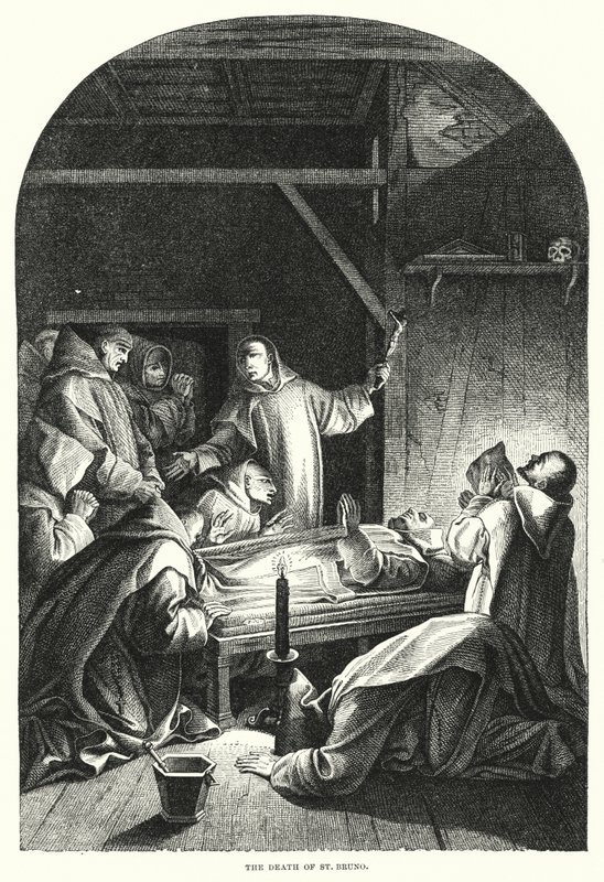 De dood van St. Bruno (gravure) door Eustache (after) Le Sueur