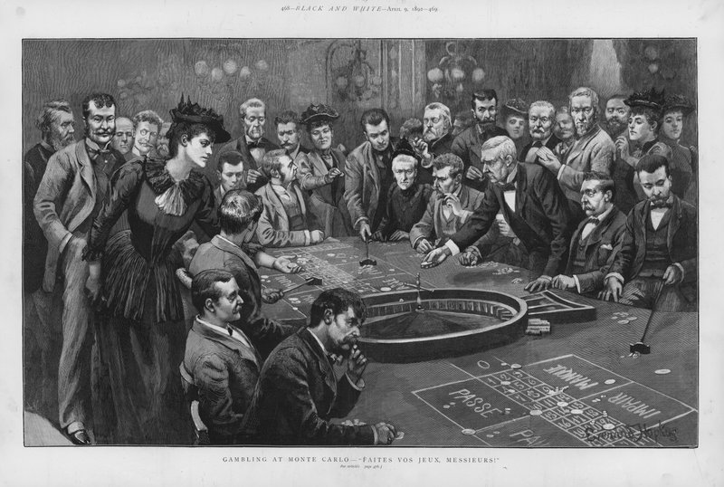 Gokken aan een roulettetafel in het casino van Monte Carlo, Monaco door Everard Hopkins