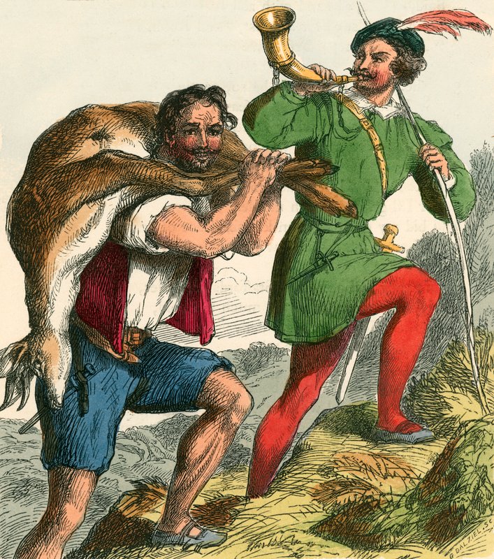 Robin Hood en Kleine Jan brengen het vette hert naar huis door F. Tayler