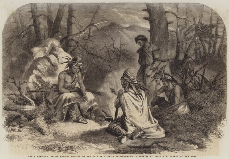 Noord-Amerikaanse Indianen houden Raad over het Lot van een Witte Gevangene door Felix Octavius Carr Darley