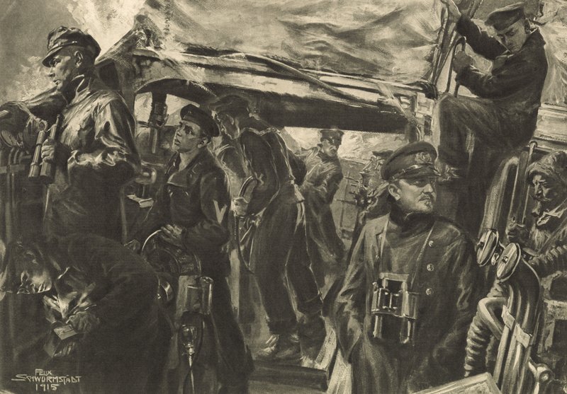 Op de brug van een torpedoboot tijdens de nachtelijke verkenning door Felix Schwormstadt