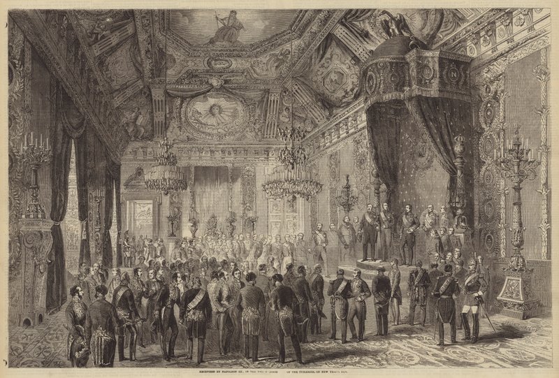Ontvangst door Napoleon III, in de troonzaal van de Tuilerieën, op nieuwjaarsdag door Felix Thorigny