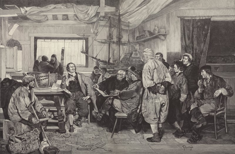Peter de Grote leert de kunst van het scheepsbouw in Nederland in 1697 (gravure) door Felix Cogen