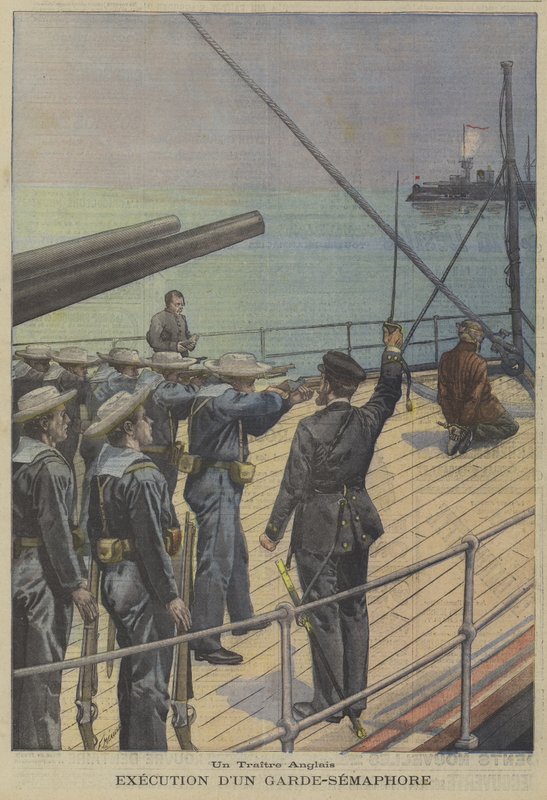 Een Britse verrader: executie van een semafoorsignaalgever aan boord van een oorlogsschip door Fortune Louis Meaulle