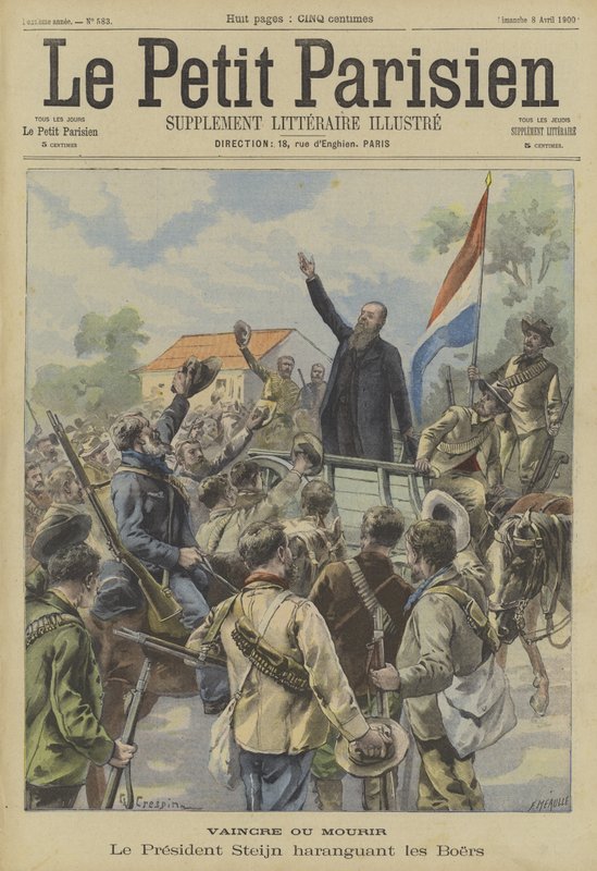 Overwinning of dood. President Steyn van de Oranje Vrijstaat spreekt de Boeren toe door Fortune Louis Meaulle