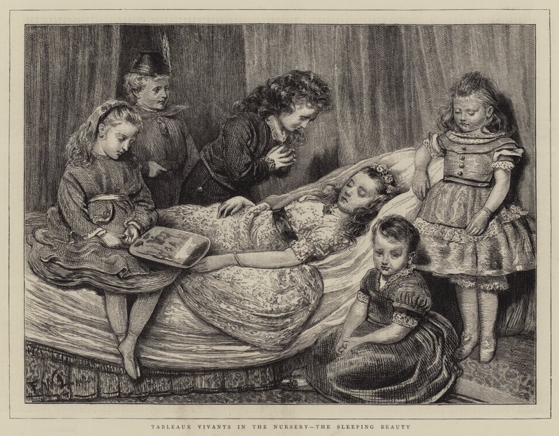 Tableaux Vivants in de kinderkamer, de schone slaapster door Francis Wilfred Lawson
