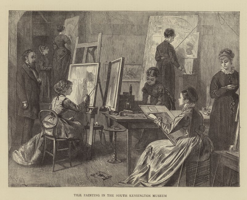 Tegelschilderij in het South Kensington Museum door Francis Wilfred Lawson