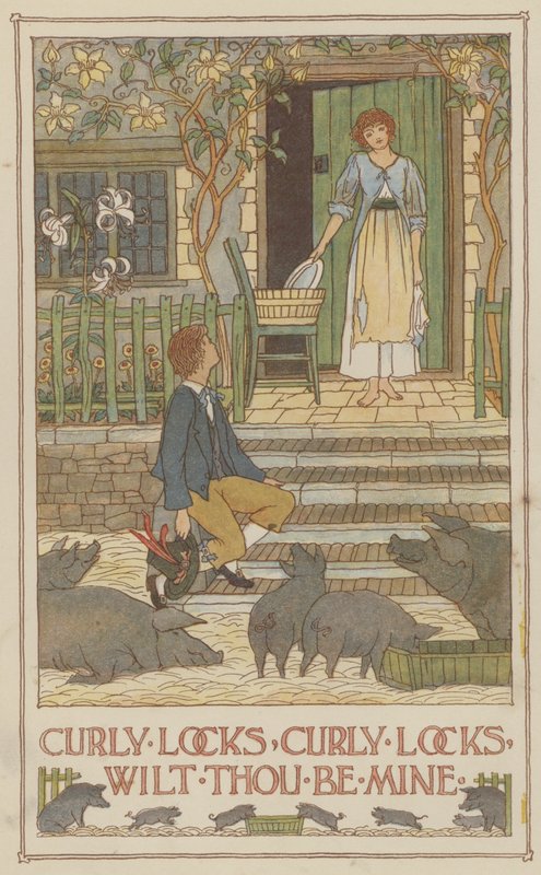 Krullende lokken, krullende lokken, wilt gij de mijne zijn (kleurenlitho) door Francis Donkin Bedford