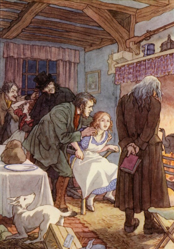 Illustratie voor De krekel op het haardvuur van Charles Dickens (kleurenlitho) door Francis Donkin Bedford
