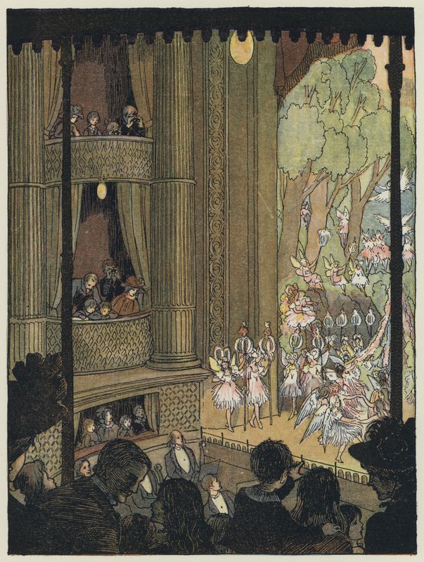 Londen: Drury Lane Pantomime (kleurenlitho) door Francis Donkin Bedford