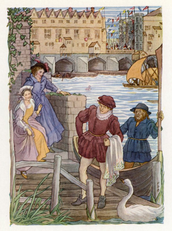 Vrolijk Engeland: London Bridge (kleurenlitho) door Francis Donkin Bedford