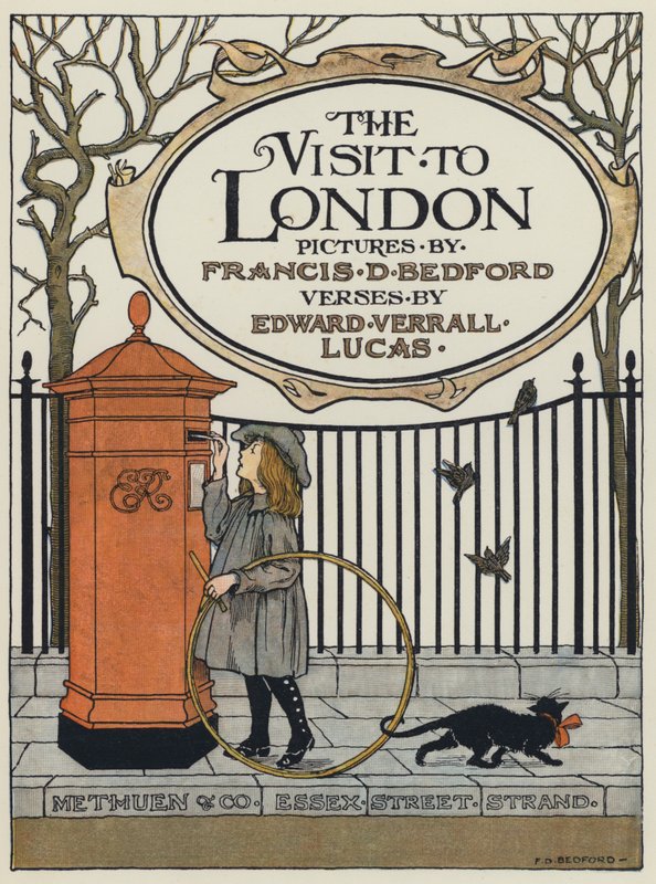Titelpagina-illustratie voor The Visit to London (kleurenlitho) door Francis Donkin Bedford