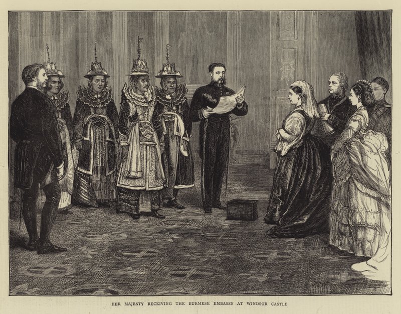 Hare Majesteit ontvangt de Birmese ambassade in Windsor Castle door Francis S. Walker