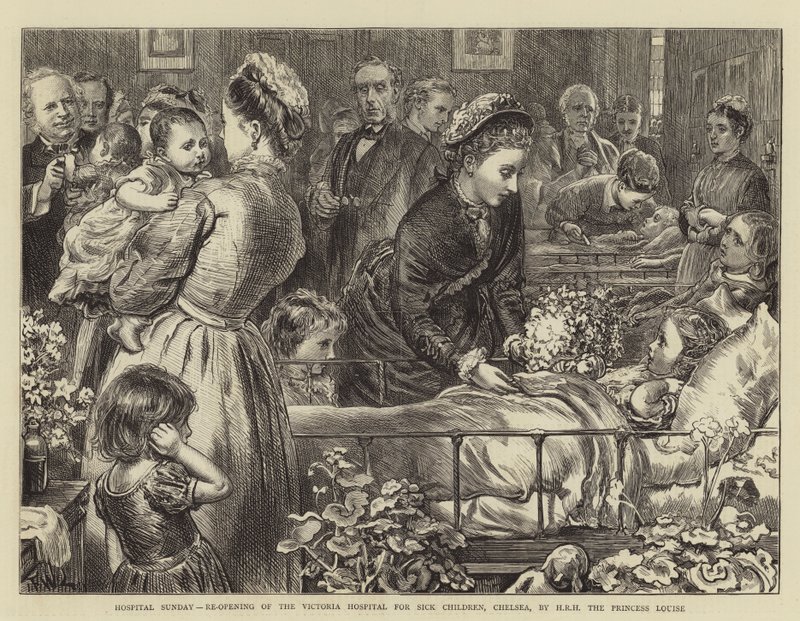 Ziekenhuiszondag, heropening van het Victoria Hospital for Sick Children, Chelsea, door HRH prinses Louise door Francis Wilfred Lawson