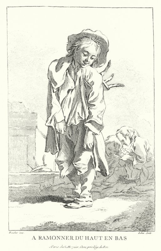 Schoorsteenveger (gravure) door Francois (after) Boucher