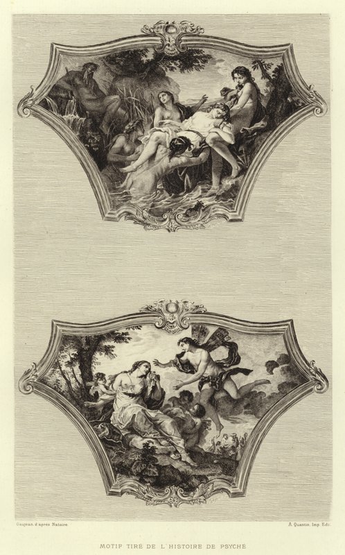 Motief uit het verhaal van Psyche (gravure) door Francois (after) Boucher