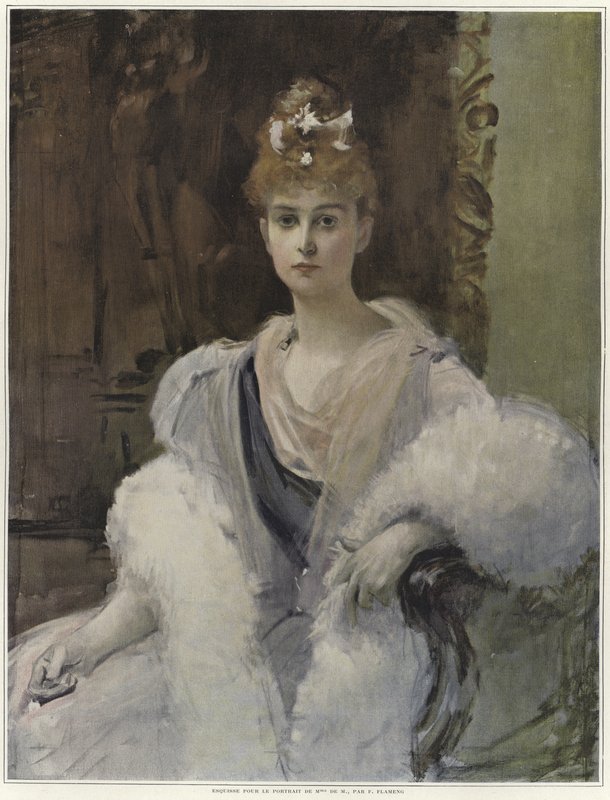 Schets voor een portret van Mme de M door Francois Flameng