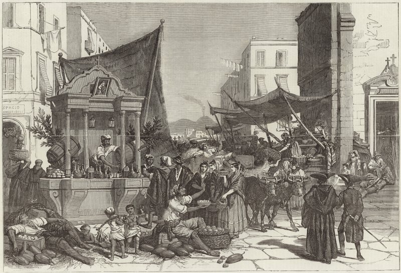 Een straat in Napels (gravure) door Francois Fortune Antoine (after) Ferogio