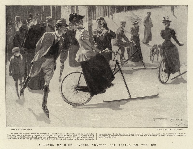 Een Nieuwe Machine, Fietsen aangepast voor rijden op het ijs door Frank Craig