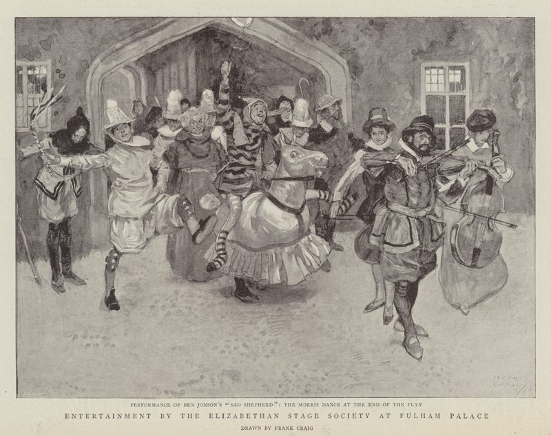 Vermaak door de Elizabethaanse Toneelvereniging in Fulham Palace door Frank Craig