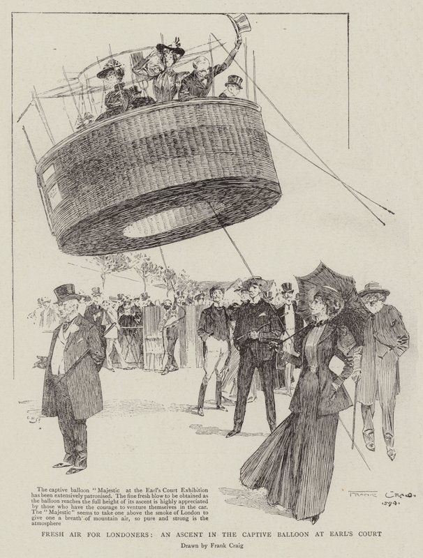 Frisse lucht voor Londenaren, een opstijging in de gevangen ballon bij Earl