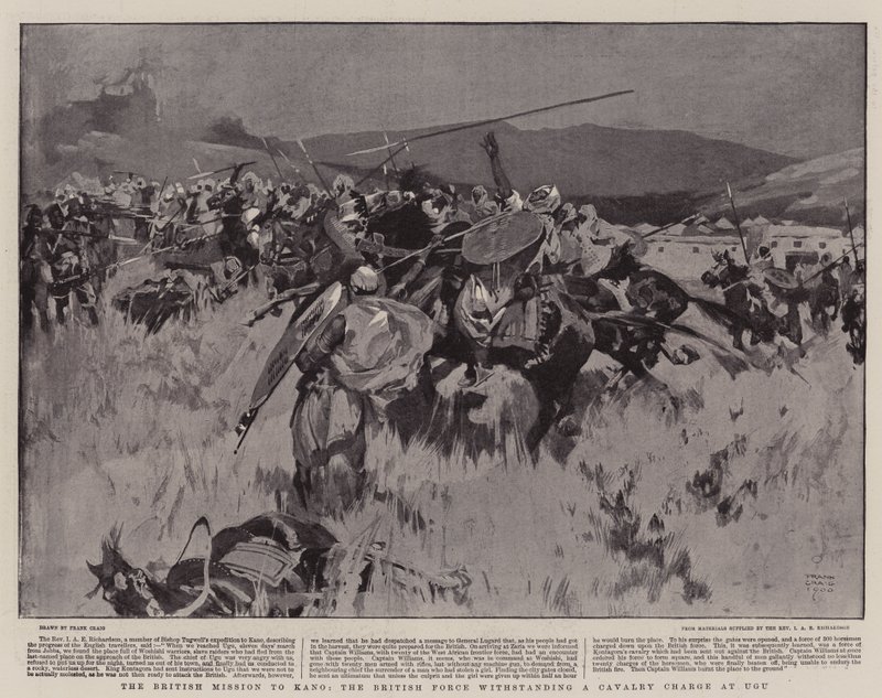 De Britse Missie naar Kano, de Britse Troepen weerstaan een Cavalerieaanval bij Ugu door Frank Craig