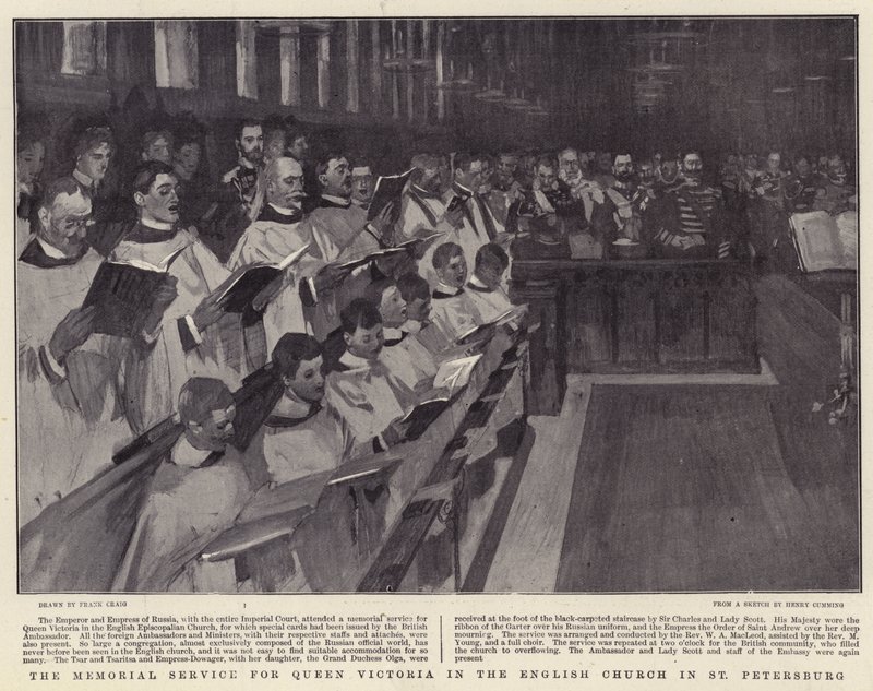 De Herdenkingsdienst voor Koningin Victoria in de Engelse Kerk in Sint-Petersburg door Frank Craig