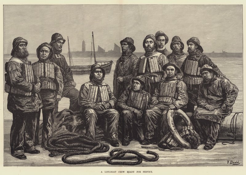 Een reddingsbootbemanning klaar voor dienst door Frank Dadd