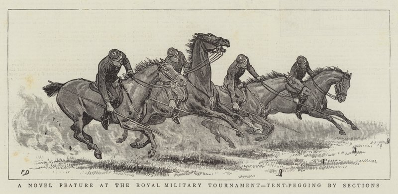 Een nieuw kenmerk op het Koninklijk Militair Toernooi, Tent-Pegging door secties door Frank Dadd