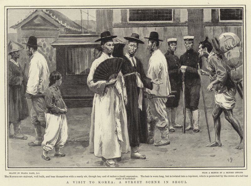 Een bezoek aan Korea, een straattafereel in Seoul door Frank Dadd