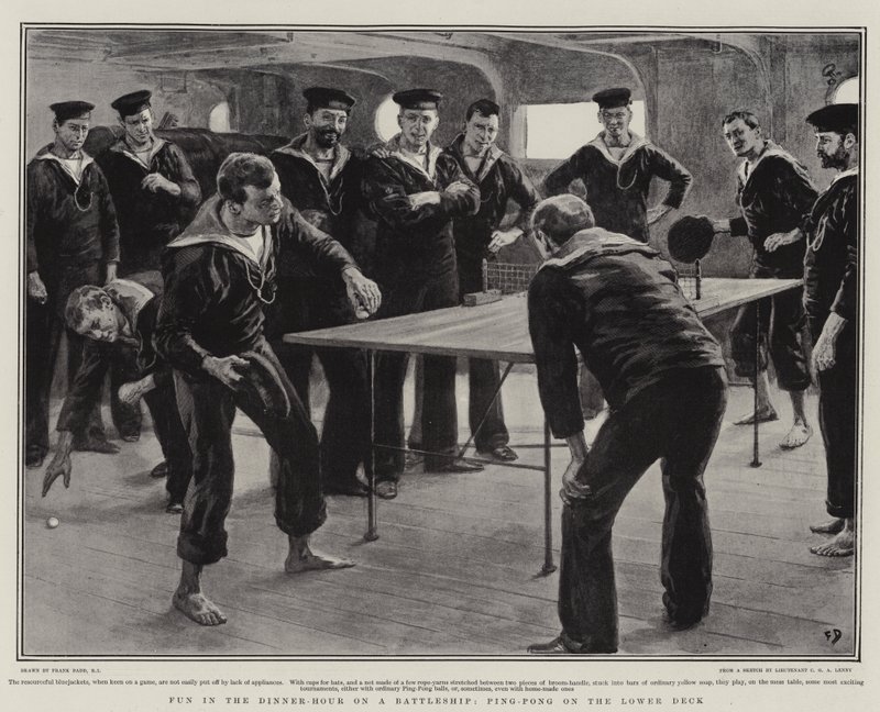 Plezier in de Eetpauze op een Oorlogsschip, Ping-Pong op het Beneden Dek door Frank Dadd