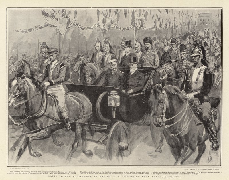Op Weg naar de Manoeuvres in Reims, de Processie vanaf Fresnois Station door Frank Dadd