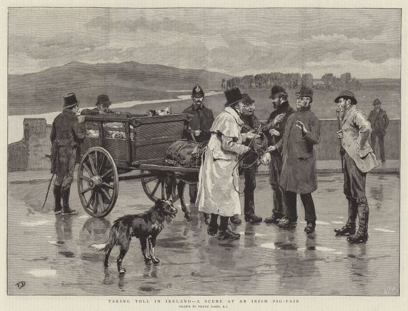 Tolheffing in Ierland, een scène op een Ierse varkensmarkt door Frank Dadd