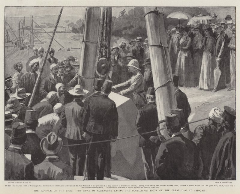 De Barrage van de Nijl, de Hertog van Connaught legt de Eerste Steen van de Grote Dam in Assouan door Frank Dadd