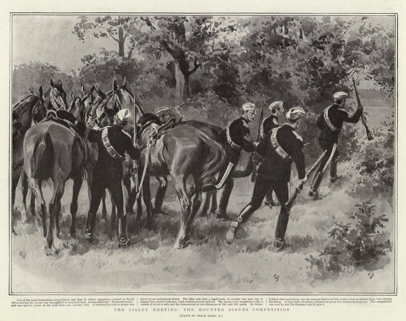 De Bisley Bijeenkomst, de Wedstrijd van de Bereden Verkenners door Frank Dadd