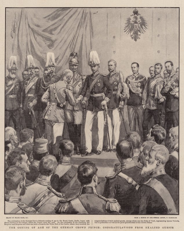 De meerderjarigheid van de Duitse kroonprins, felicitaties van verheven gasten door Frank Dadd