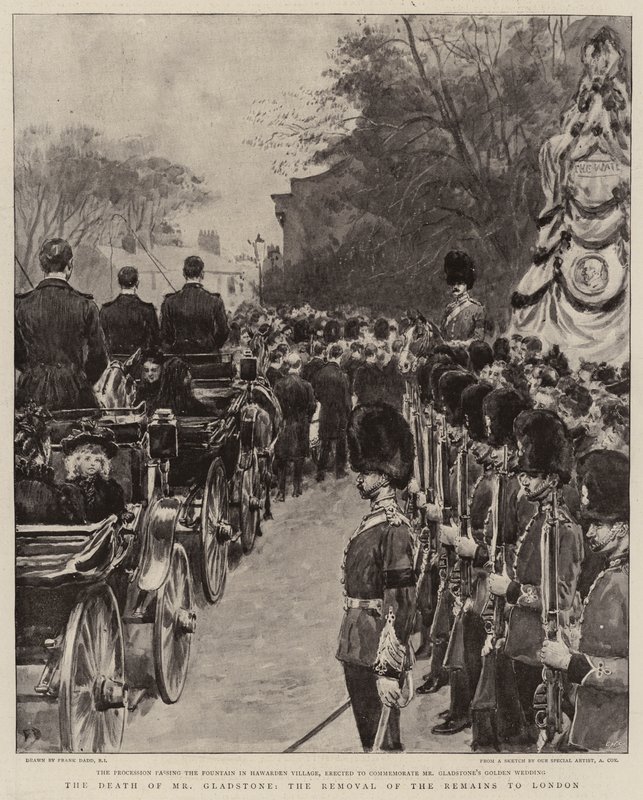 De dood van Mr Gladstone, de overbrenging van de resten naar Londen door Frank Dadd