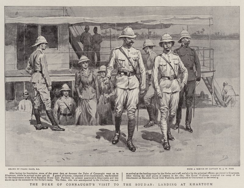 Het bezoek van de hertog van Connaught aan de Soedan, landing in Khartoum door Frank Dadd