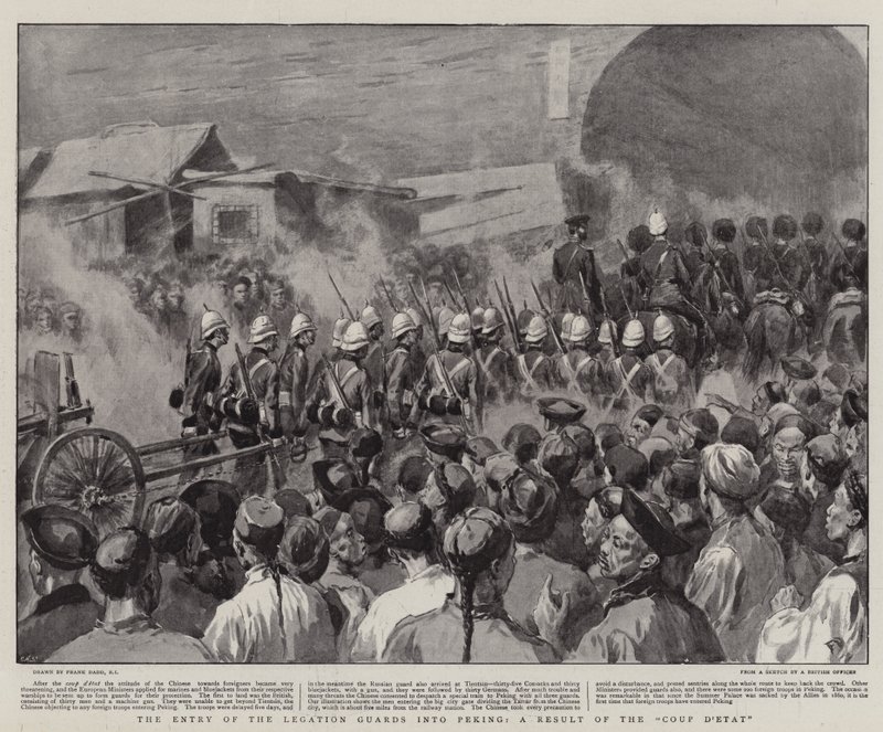 De Intocht van de Legatie Garde in Peking, een Gevolg van de Staatsgreep door Frank Dadd