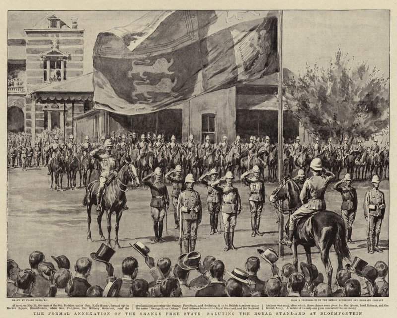 De formele annexatie van de Oranje Vrijstaat, het salueren van de Koninklijke Standaard in Bloemfontein door Frank Dadd