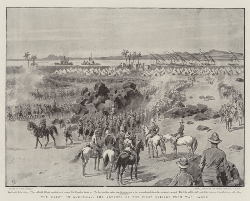 De mars naar Omdurman, de opmars van de eerste brigade vanuit Wad Hamed door Frank Dadd