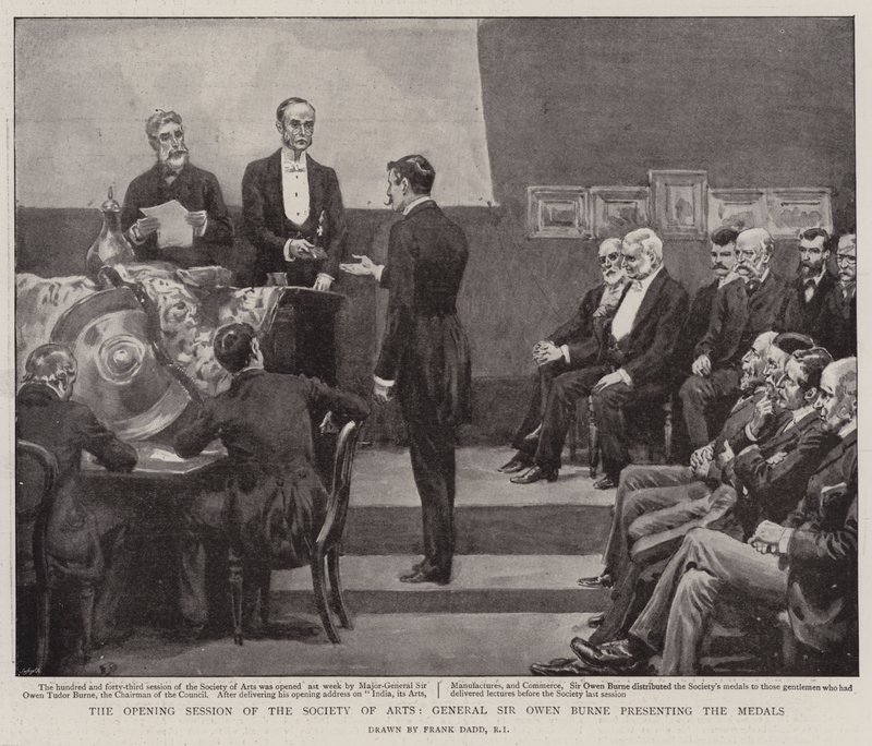 De Openingssessie van de Maatschappij der Kunsten, Generaal Sir Owen Burne die de Medailles Overhandigt door Frank Dadd