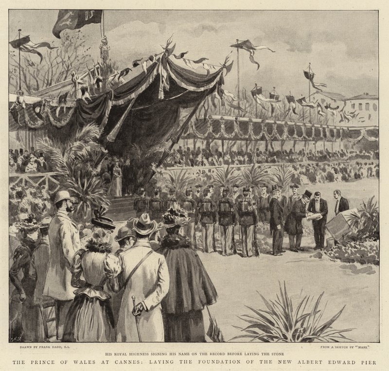 De Prins van Wales in Cannes, legt de Eerste Steen van de Nieuwe Albert Edward Pier door Frank Dadd