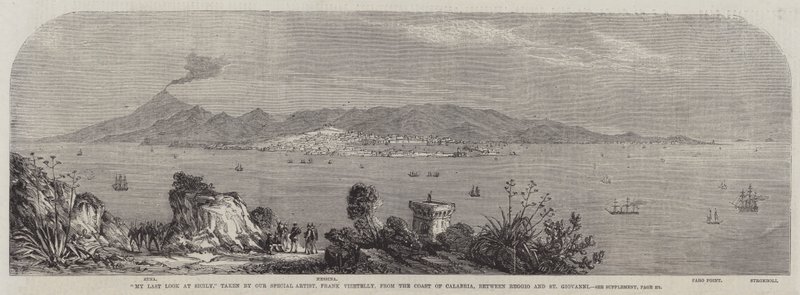 Mijn laatste blik op Sicilië, vanaf de kust van Calabrië, tussen Reggio en St Giovanni door Frank Vizetelly