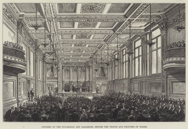 Concert in de Piccadilly Art Galleries, voor de Prins en Prinses van Wales door Frank Watkins