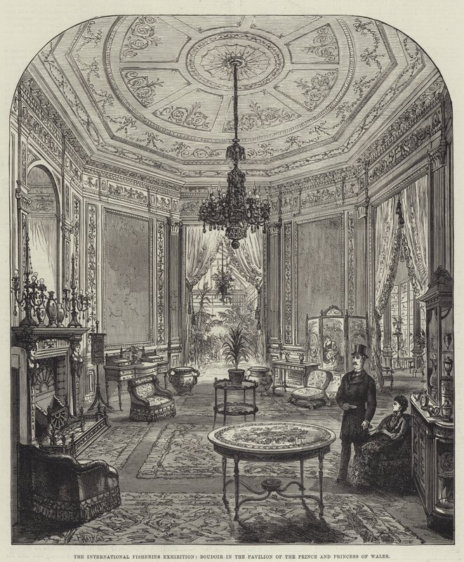 De Internationale Visserijtentoonstelling, Boudoir in het paviljoen van de Prins en Prinses van Wales door Frank Watkins