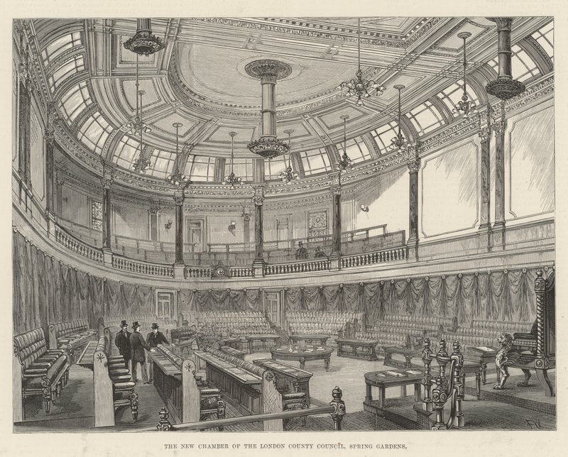 De nieuwe kamer van de London County Council, Spring Gardens door Frank Watkins